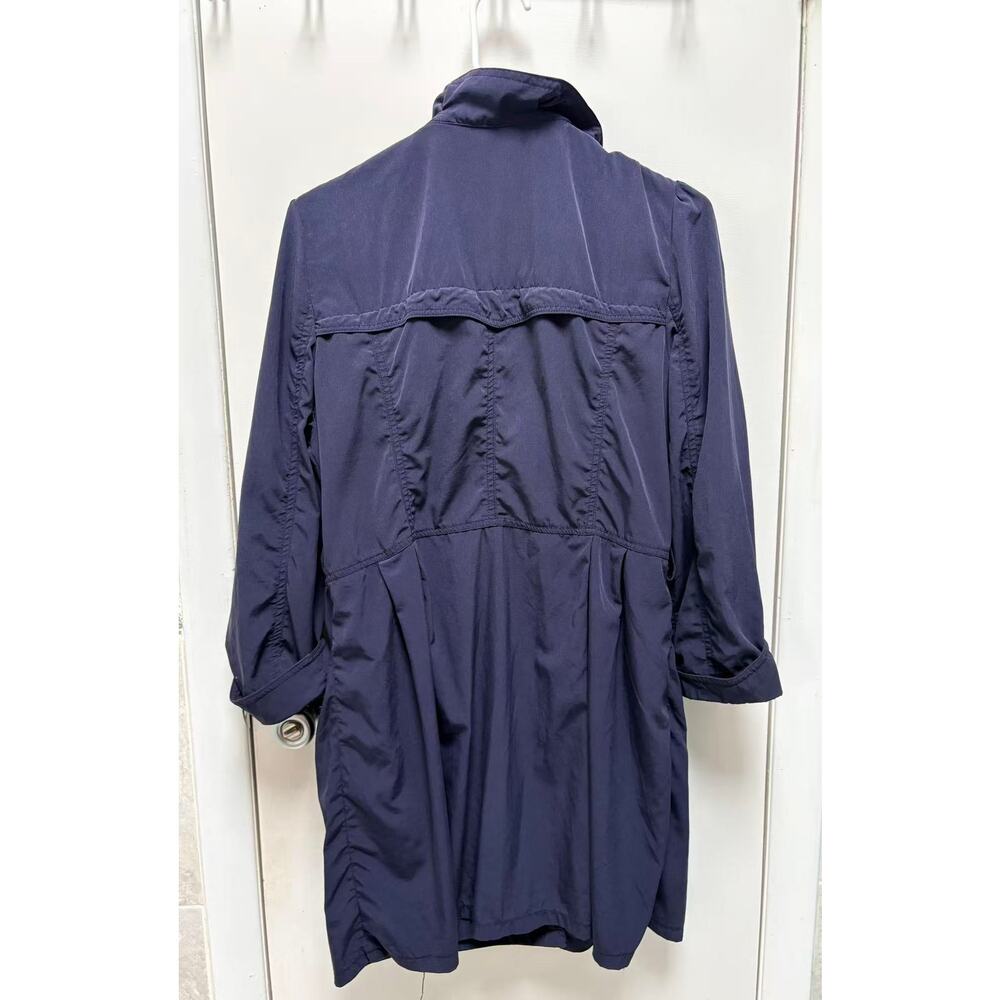 Navy Blue Ruffle Neck Bubble Hem Trench Coat Dress Jacket M - Picture 5 of 11